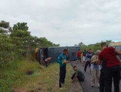 Bus Dit Samapta Kalteng Alami Laka Tunggal Diujung Pandaran “11 Personil Luka-luka Lecet”