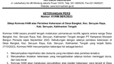 Komnasham Akan Turun Ke PT HMBP di Kabupaten Seruyan